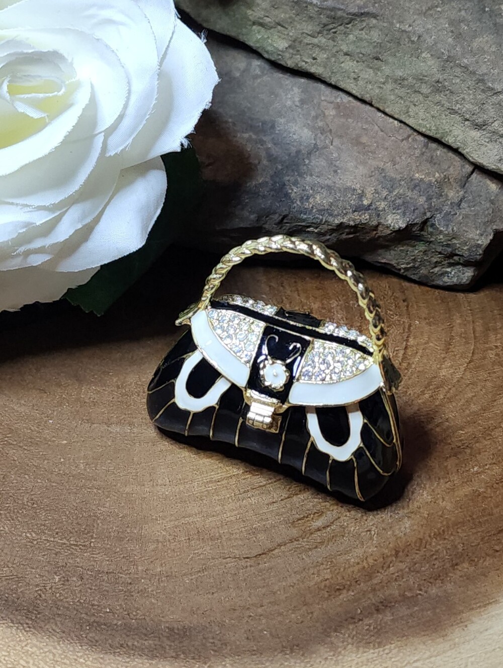 Mini Purse Jewelry Box Trinket Box with Gold Toned Accents